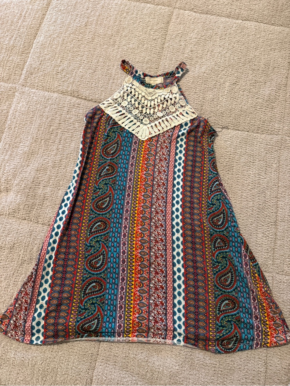 No Comment Crochet Boho Mini Dress - Multicolor